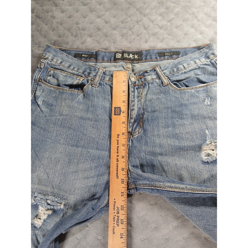 Rue21 Black Bootcut Jeans Mens 34x30 Distressed Patriotic Patch Medium Wash - Picture 3 of 7